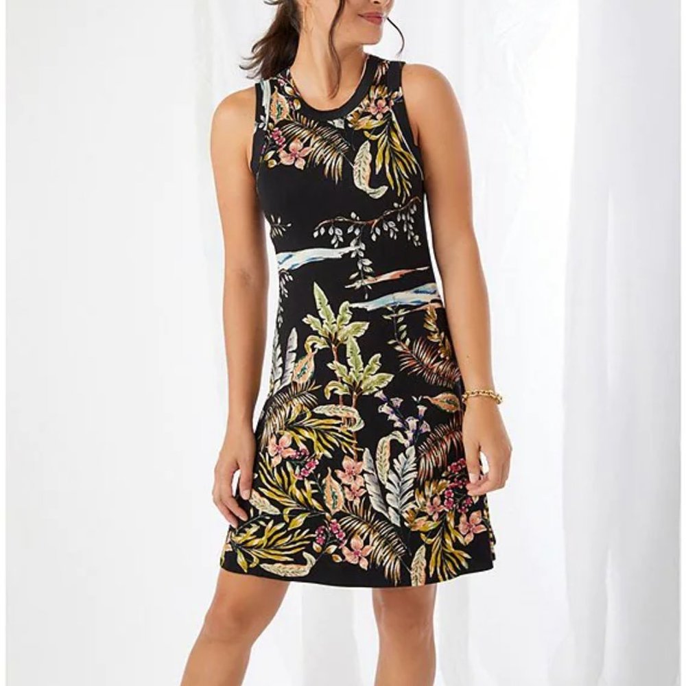 New w/tags Karen Kane Tropical Palm Print Sleeveless Dress size L 10/12